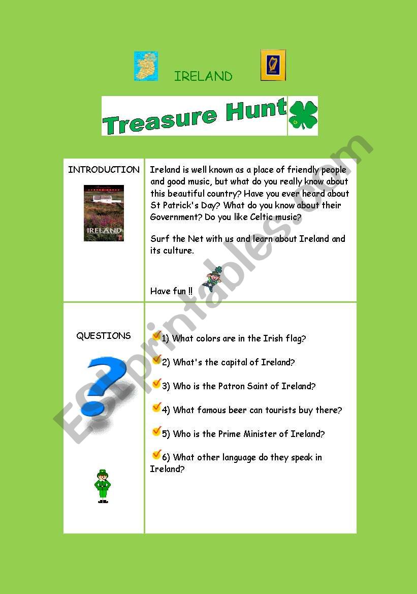Ireland Treasure Hunt worksheet