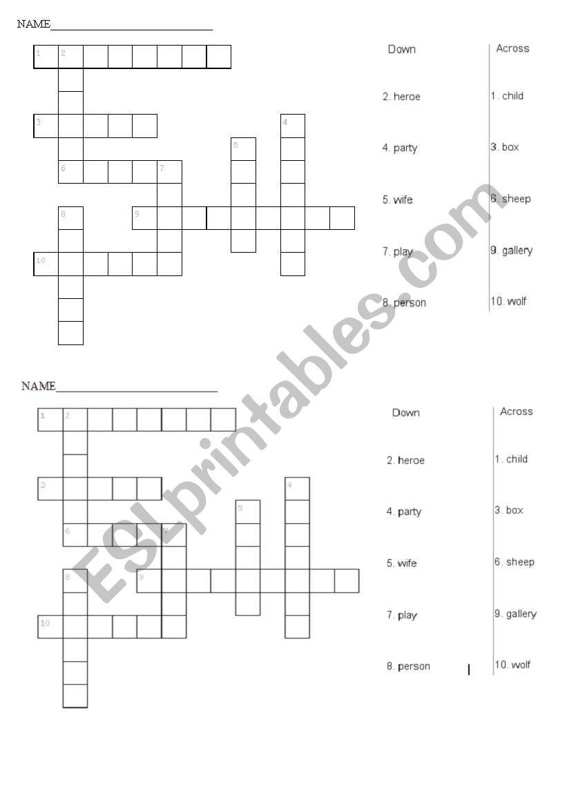 CROSSWORDS, THE PLURAL FORM OF THE NOUNS