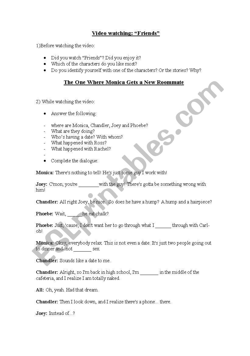 Friends: chapter one worksheet