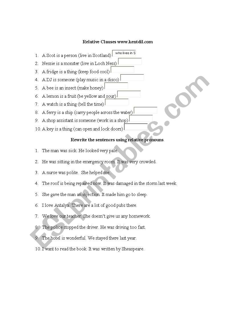 relative clause worksheet