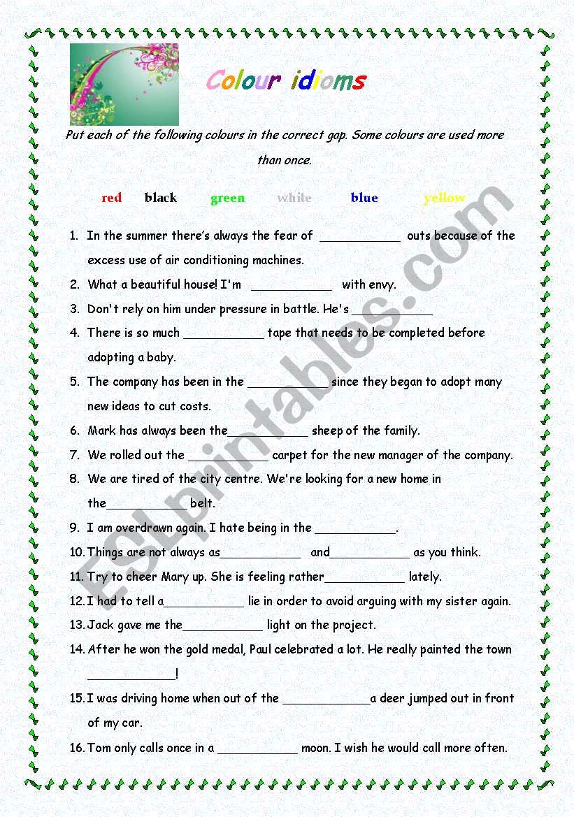 Colour Idioms worksheet