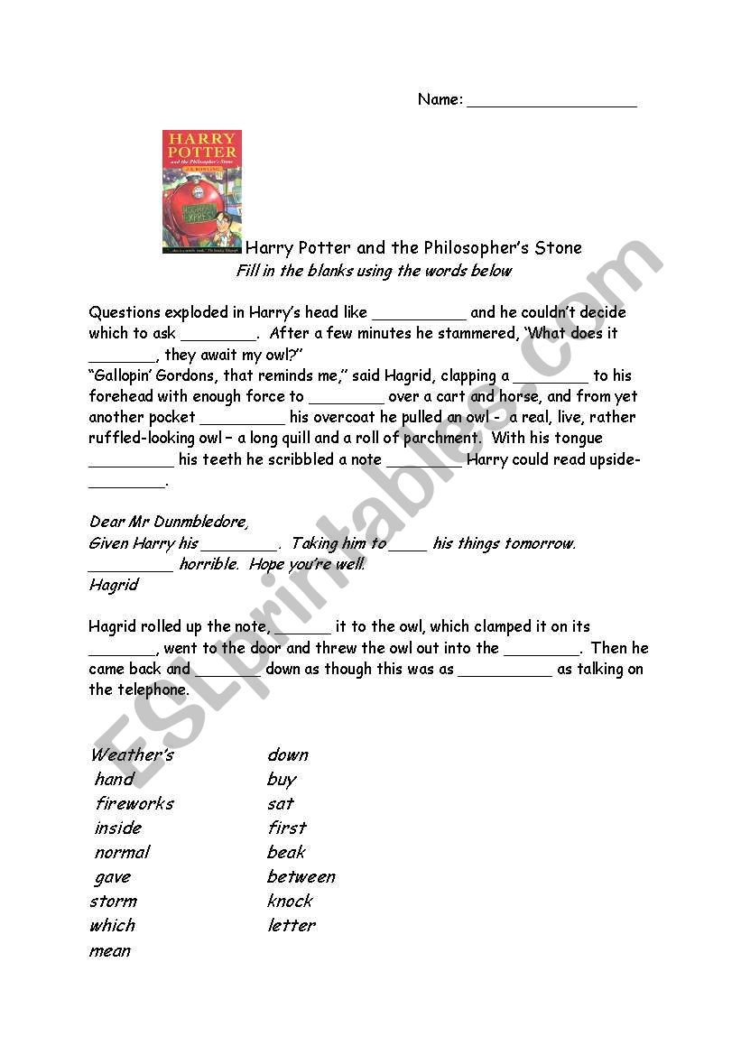 Harry Potter Cloze Test worksheet