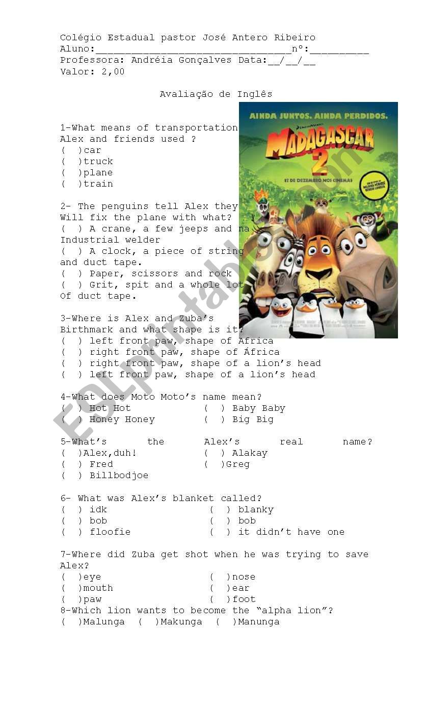 Madagascar 2 worksheet