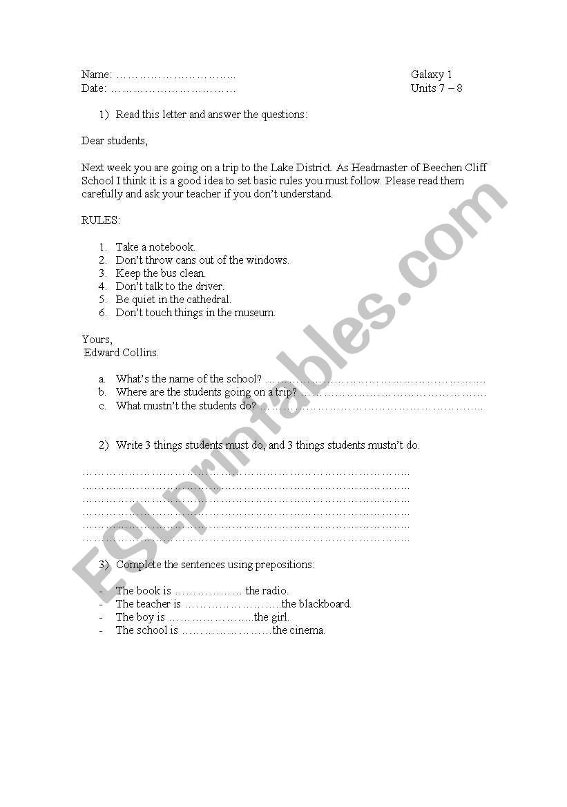 Test on imperatives-must worksheet