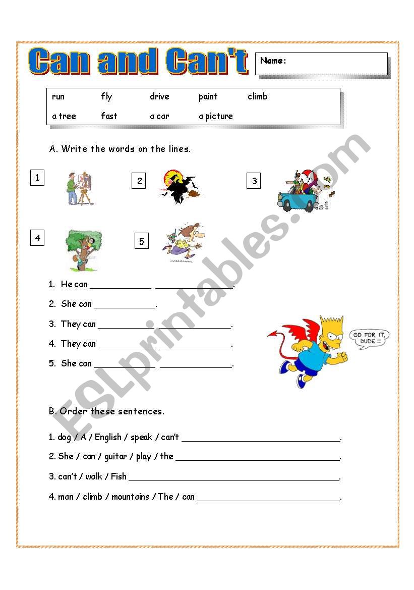 Can and CanÂ´t worksheet
