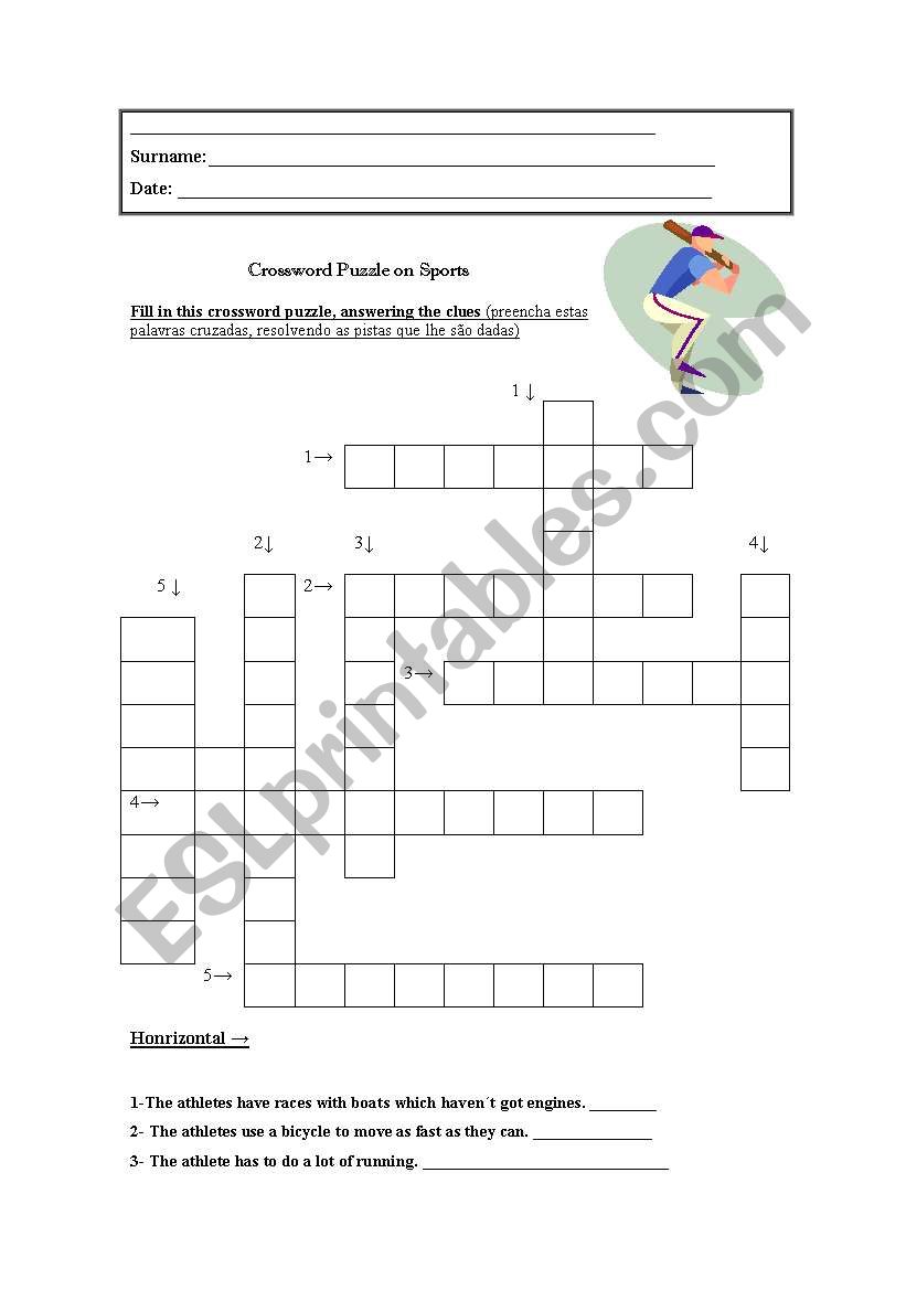 Crossword puzzle on sports worksheet