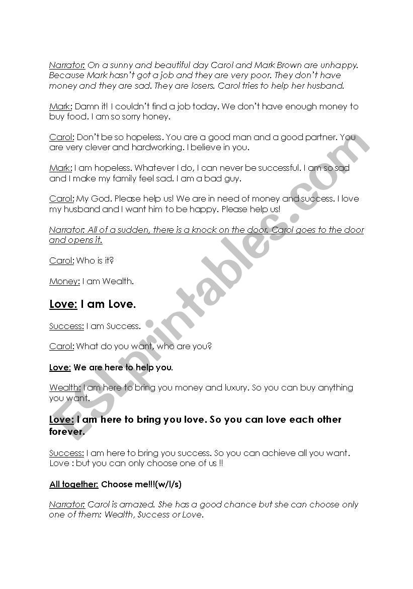 Role Playing worksheet
