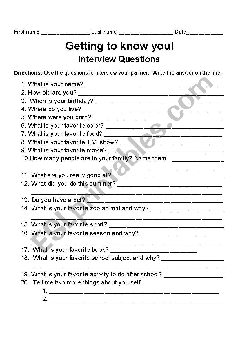 Icebreaker worksheet