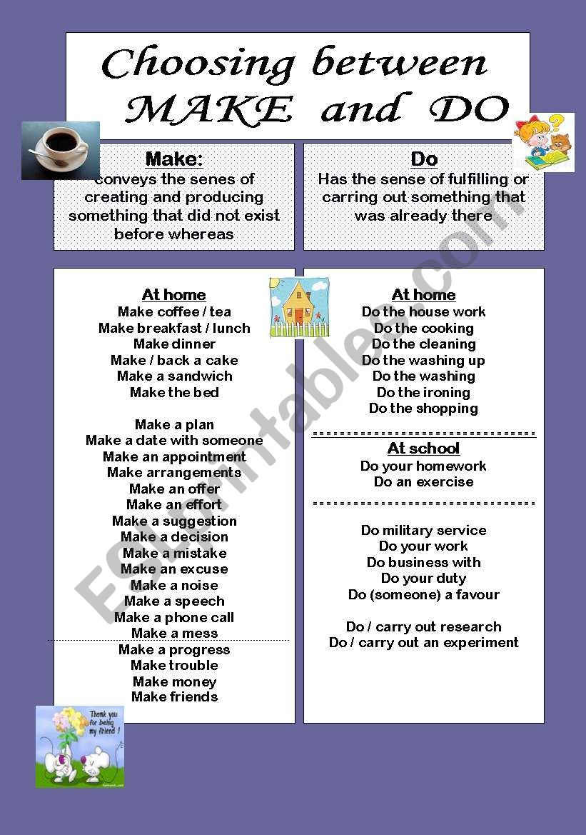 choosing between make and do worksheet