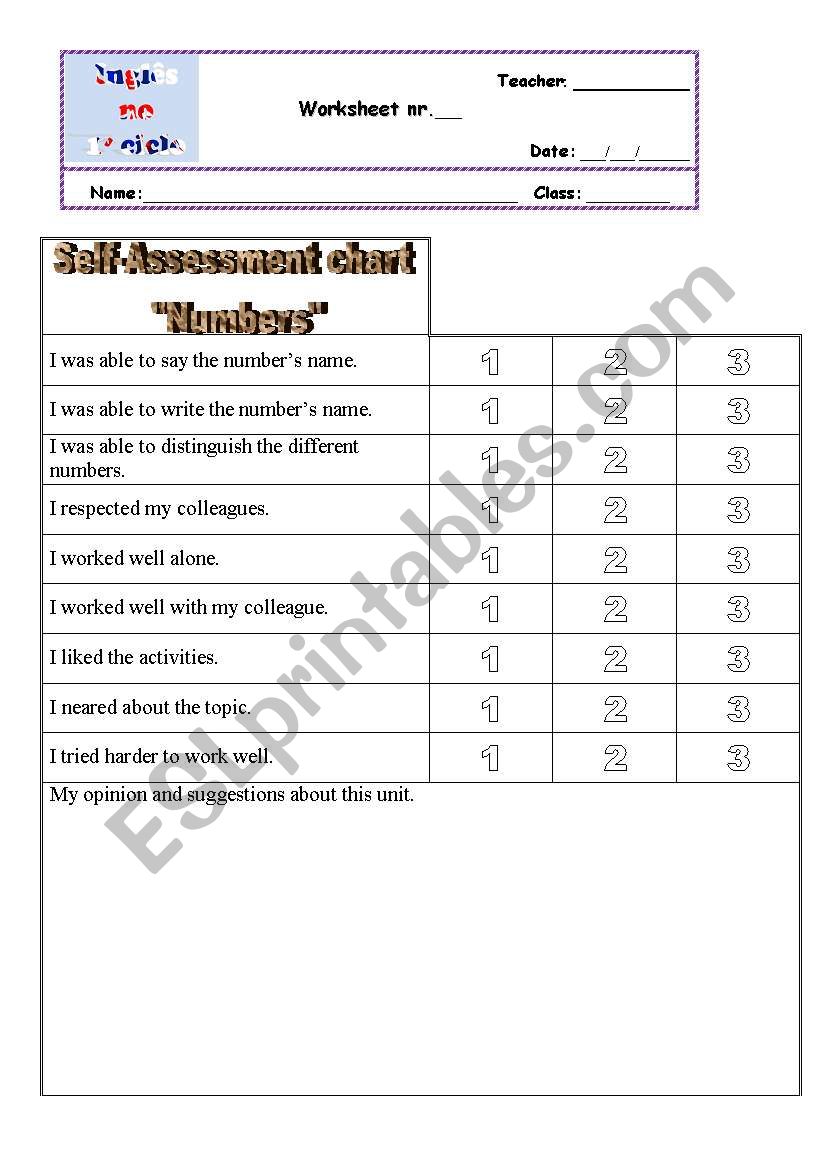 English worksheets: Self-assessment - Numbers