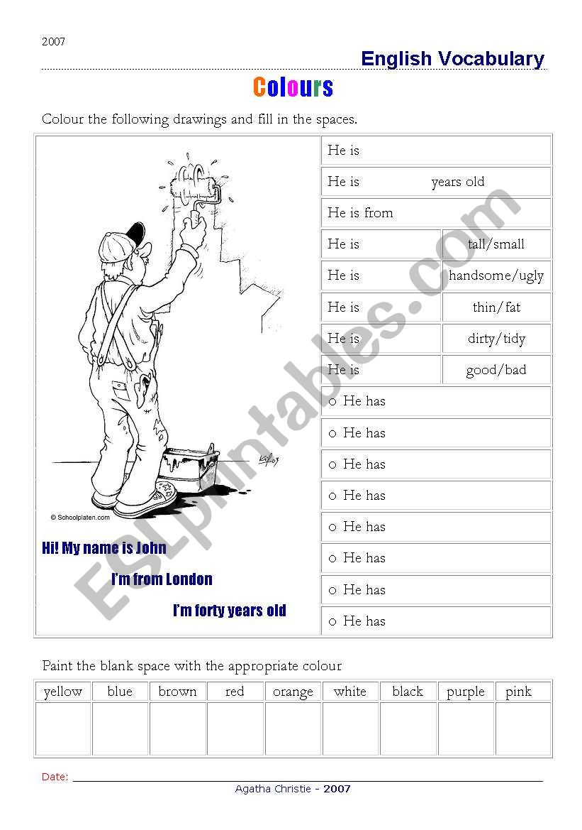 Colours wrksheet worksheet