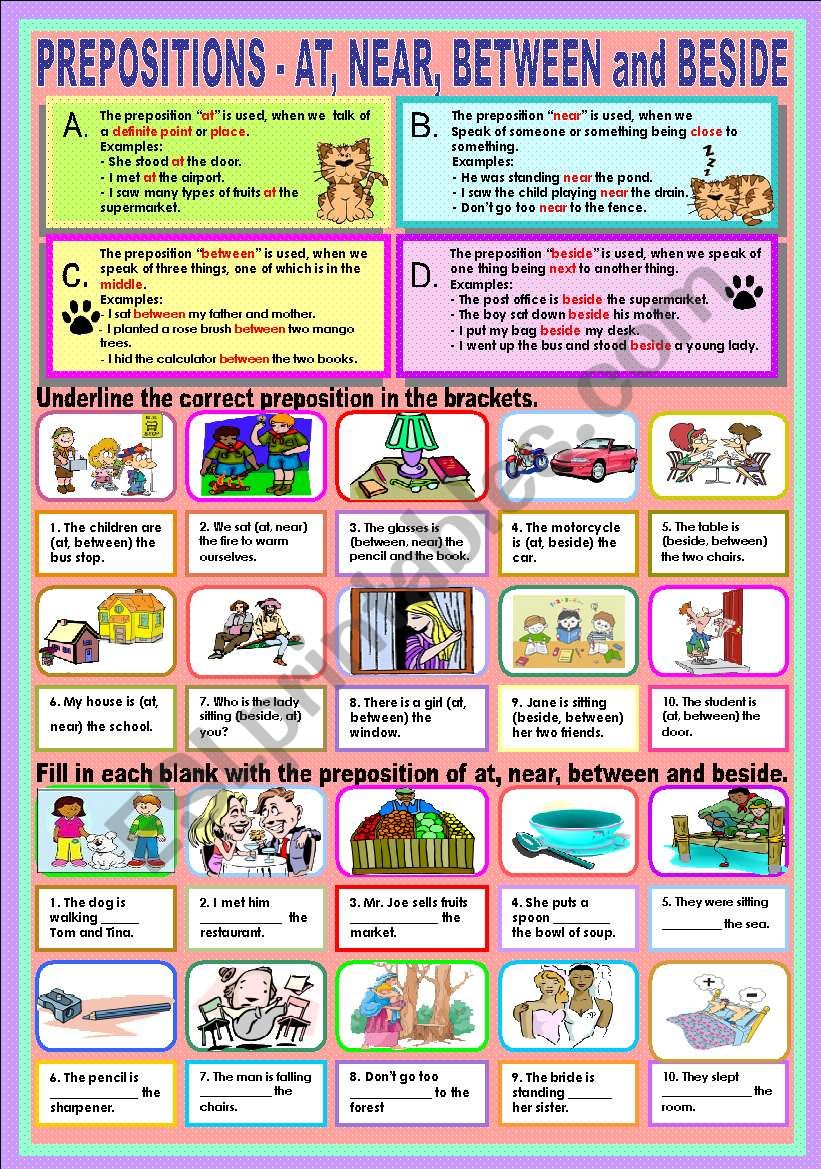 Prepositions - At, near, between and beside