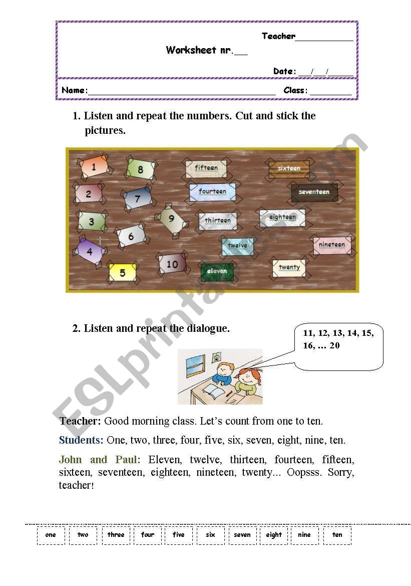 Numbers worksheet