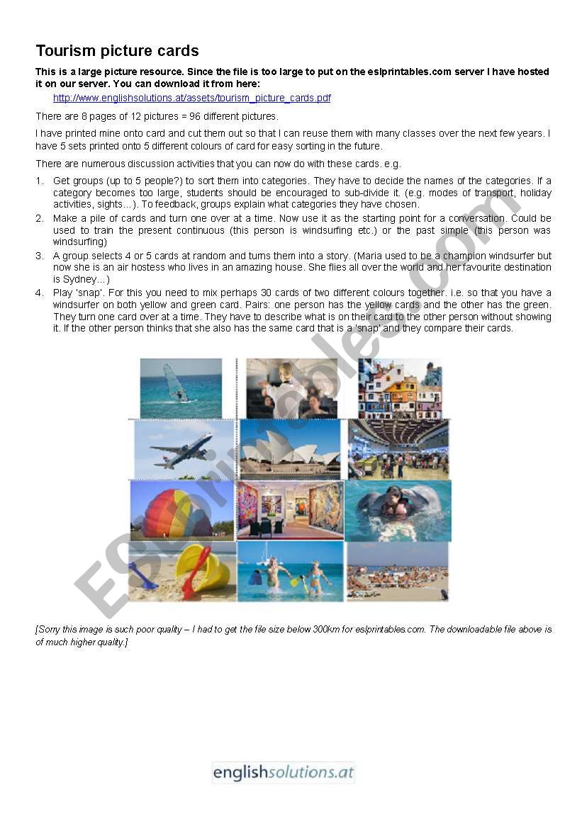Tourism Picture Cards worksheet