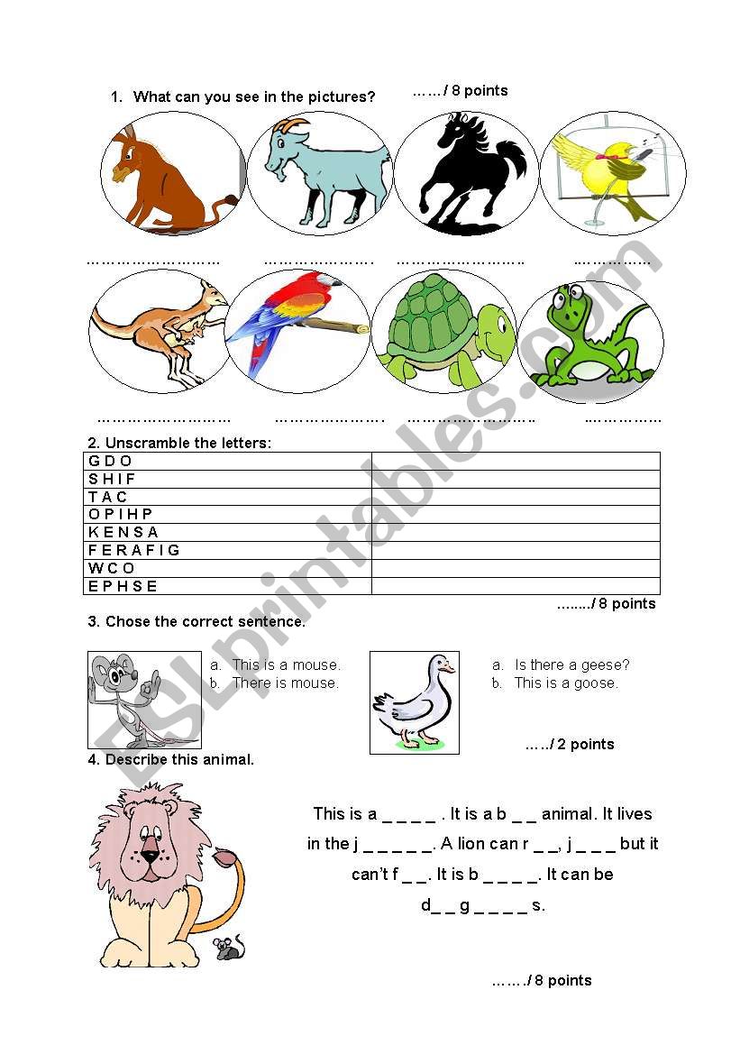 ANIMALS worksheet