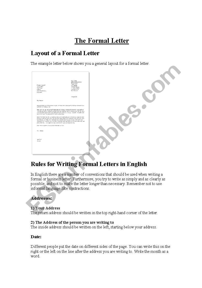 the formal letter worksheet