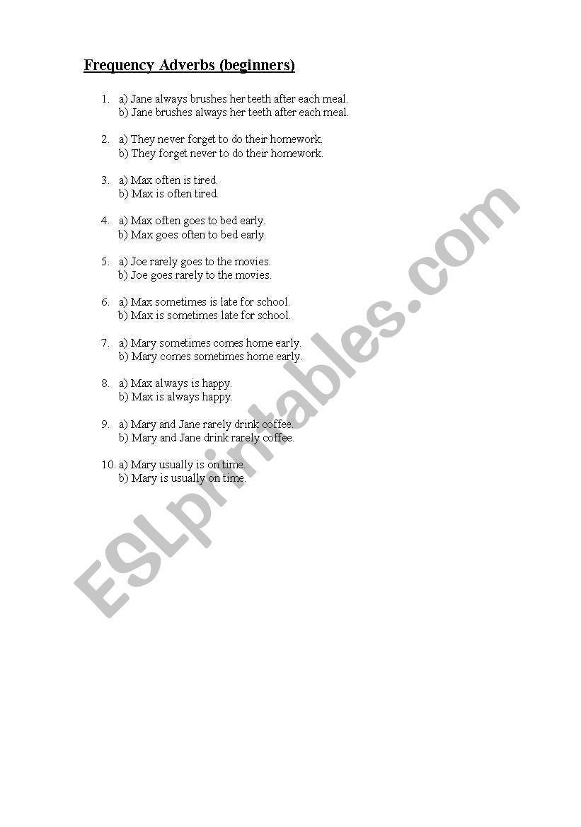 Adverbs of frequency worksheet