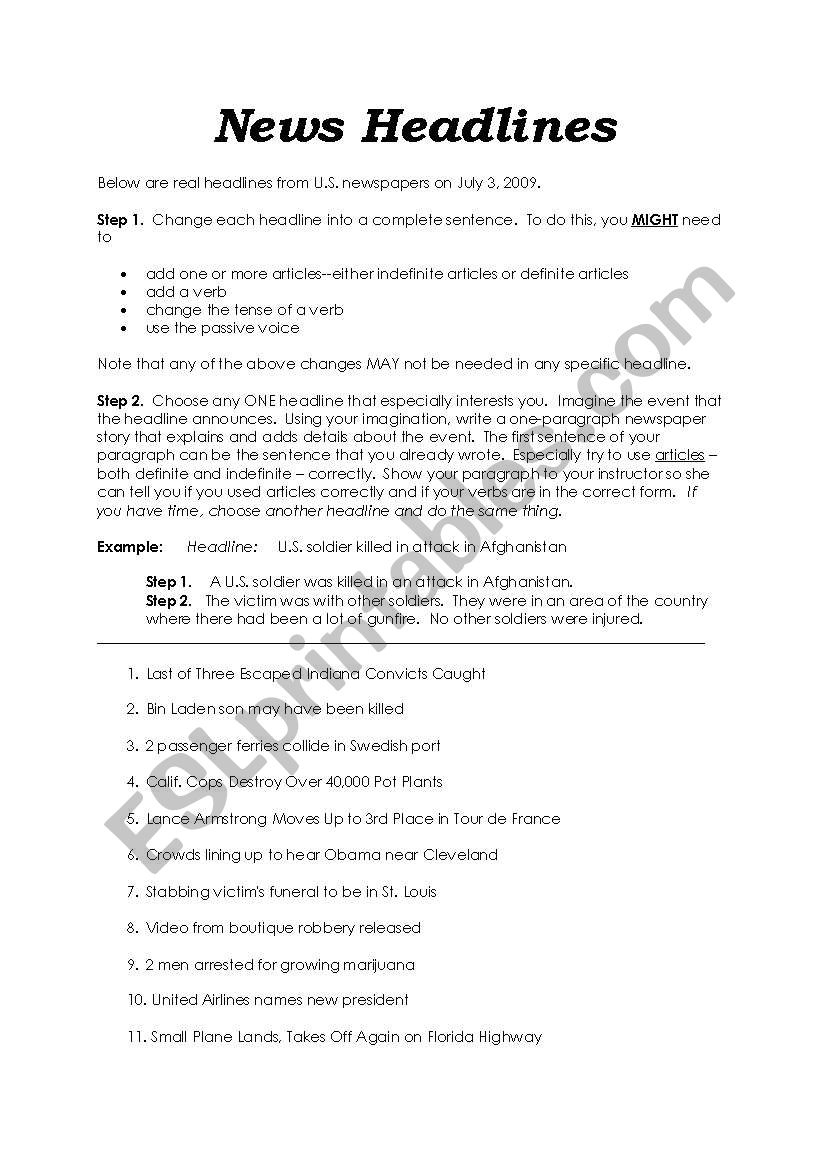 Decoding News Headlines worksheet