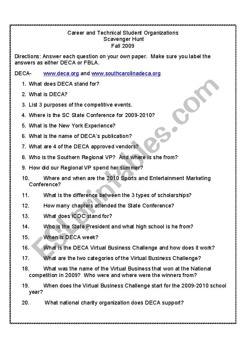 CTSO Scavenger Hunt worksheet