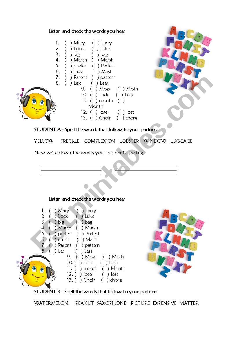 Alphabet spelling pair activity