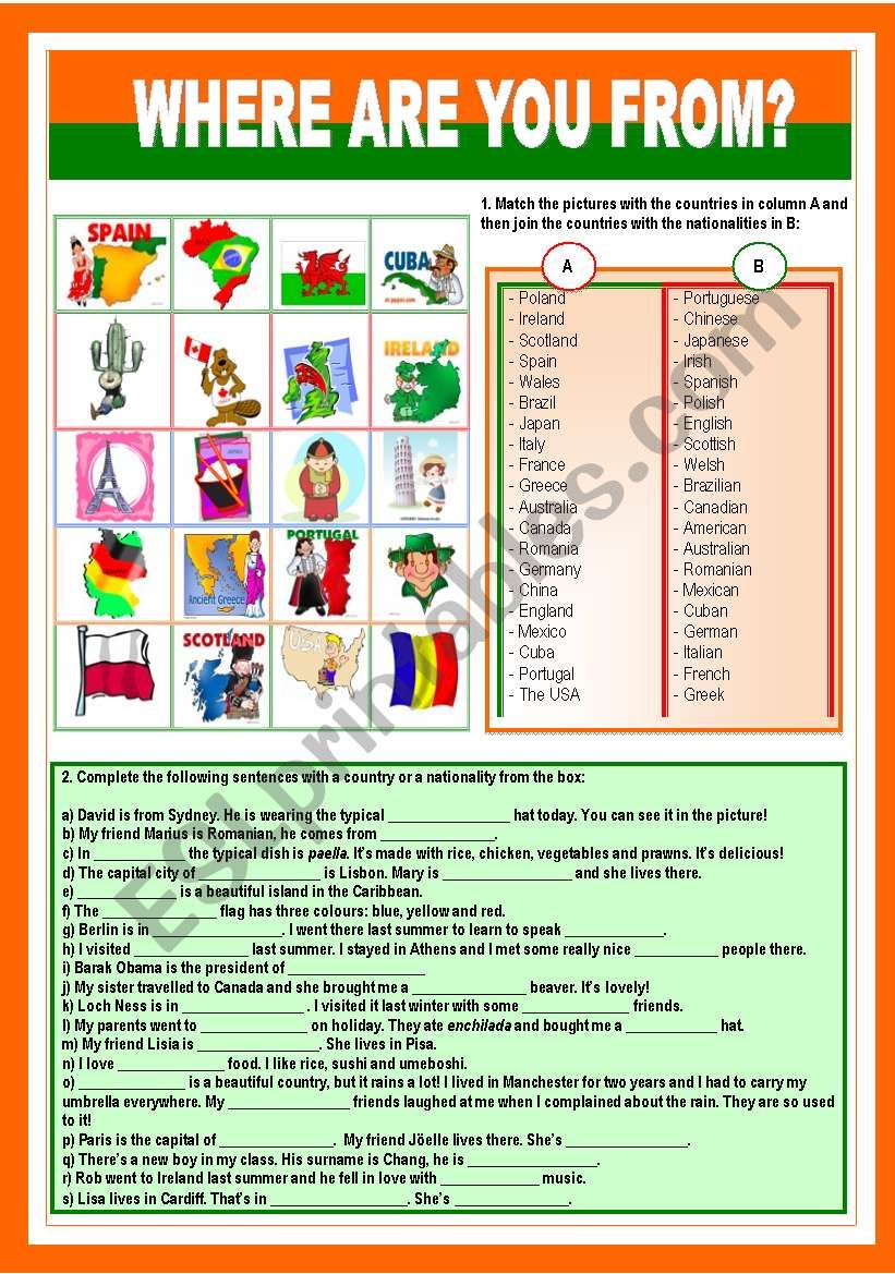 Where are you from? worksheet