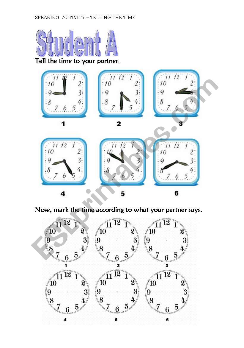 Telling the time speaking worksheet
