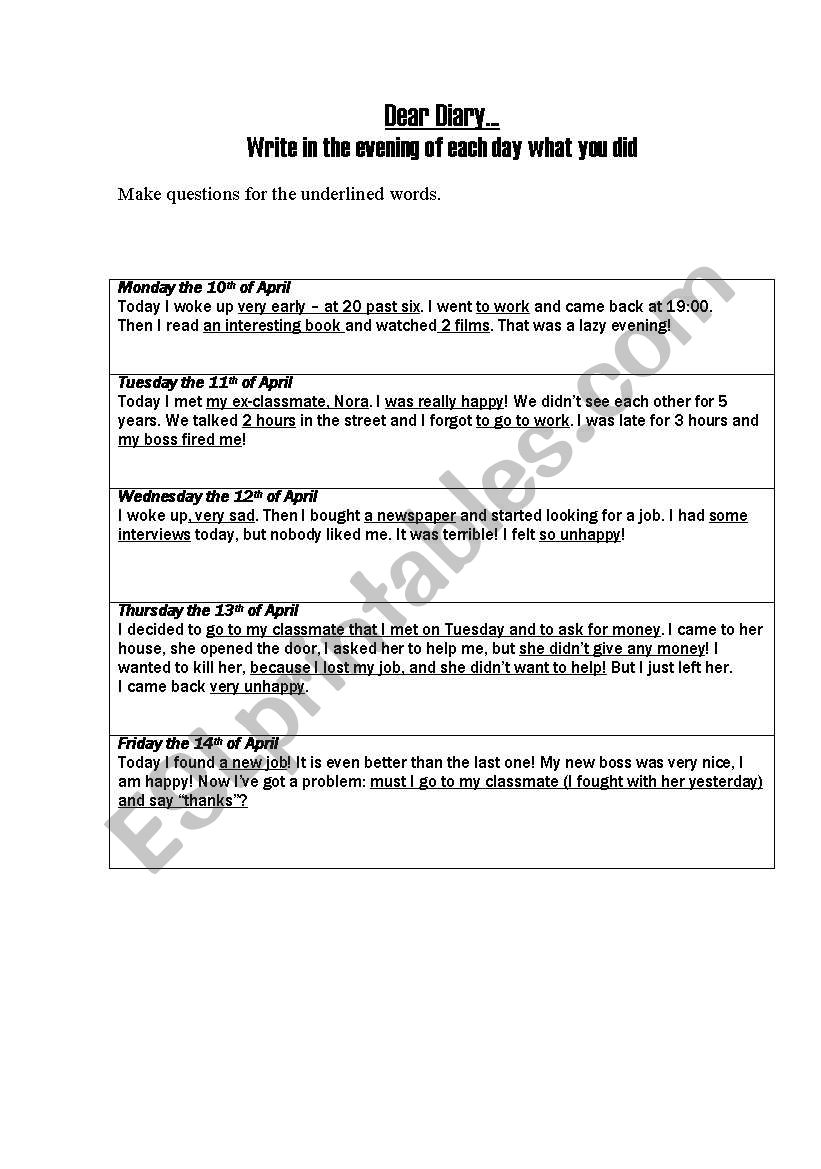 past simple questions worksheet