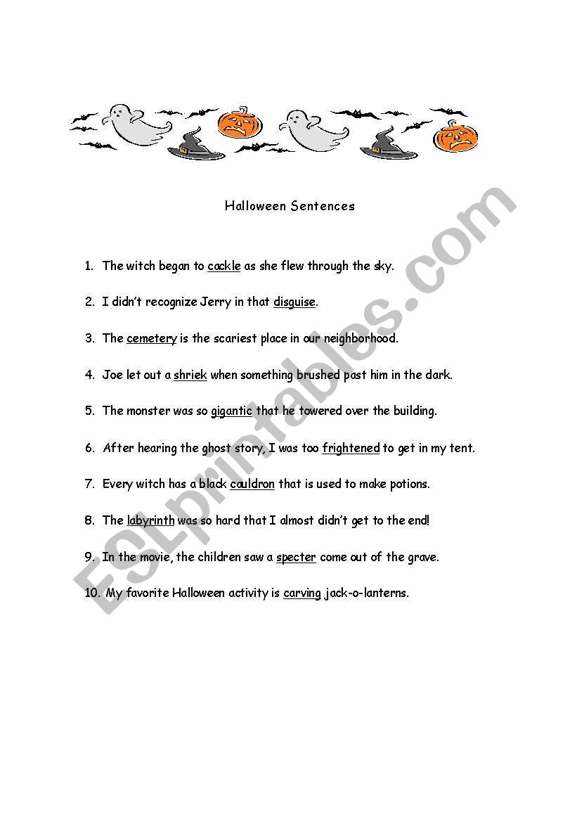 Halloween Sentences (1/2) worksheet