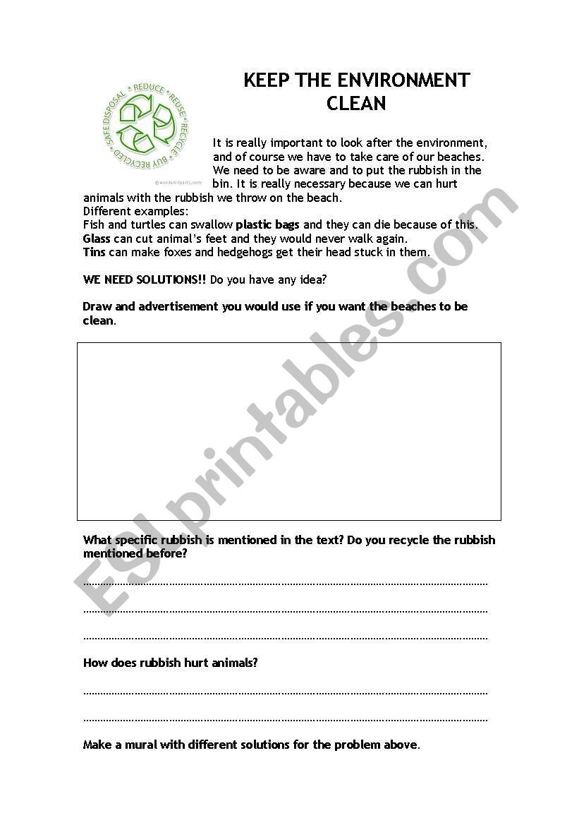 keep the environment clean worksheet