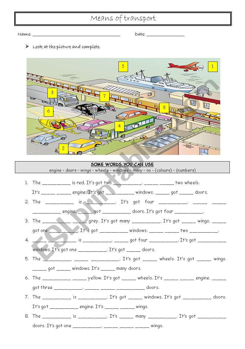 Means of transport: fill in the gaps