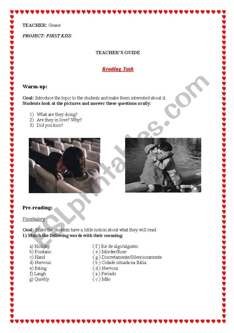 Reading Activity - First kiss worksheet
