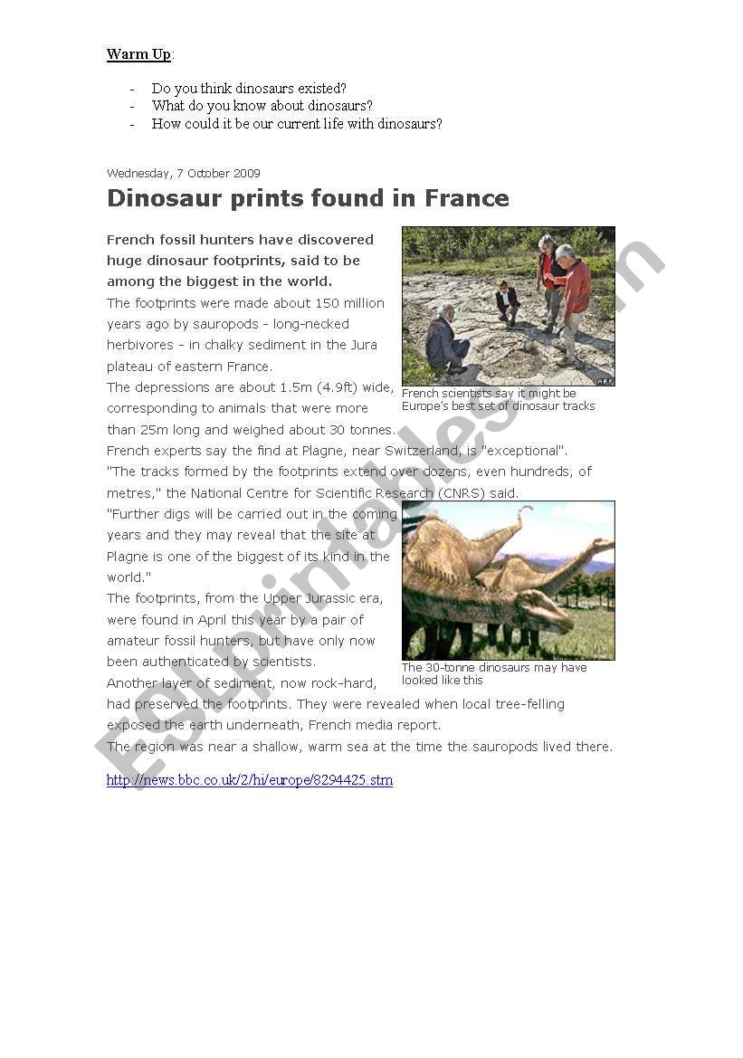 Dinosaurs worksheet