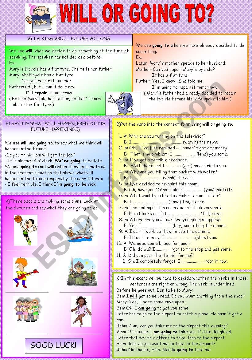 WILL OR GOING TO? worksheet