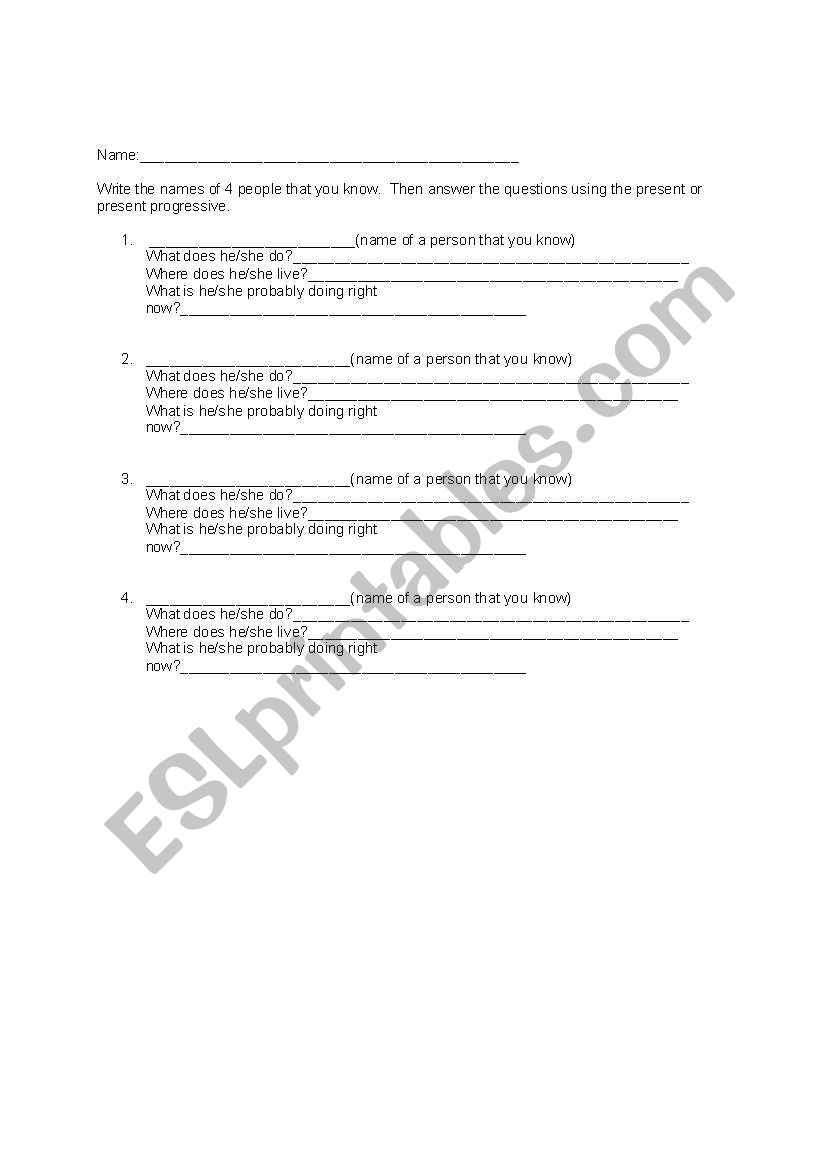 Present Vs. Present Progressive Worksheet