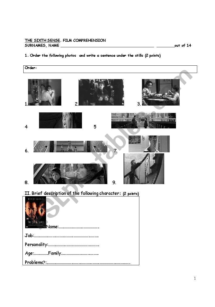 The Sixth Sense worksheet