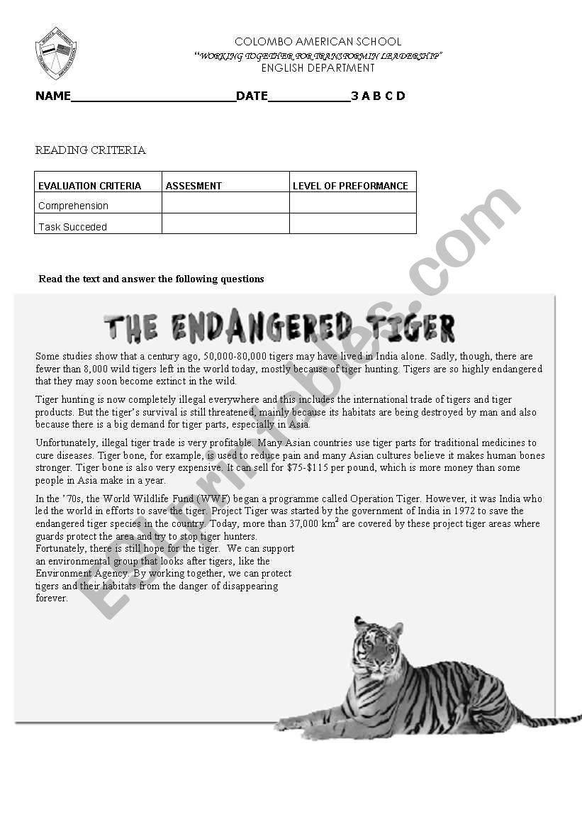 endangered animals worksheet