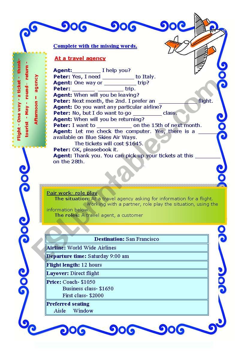 AT THE AIR PORT!  2 PART worksheet