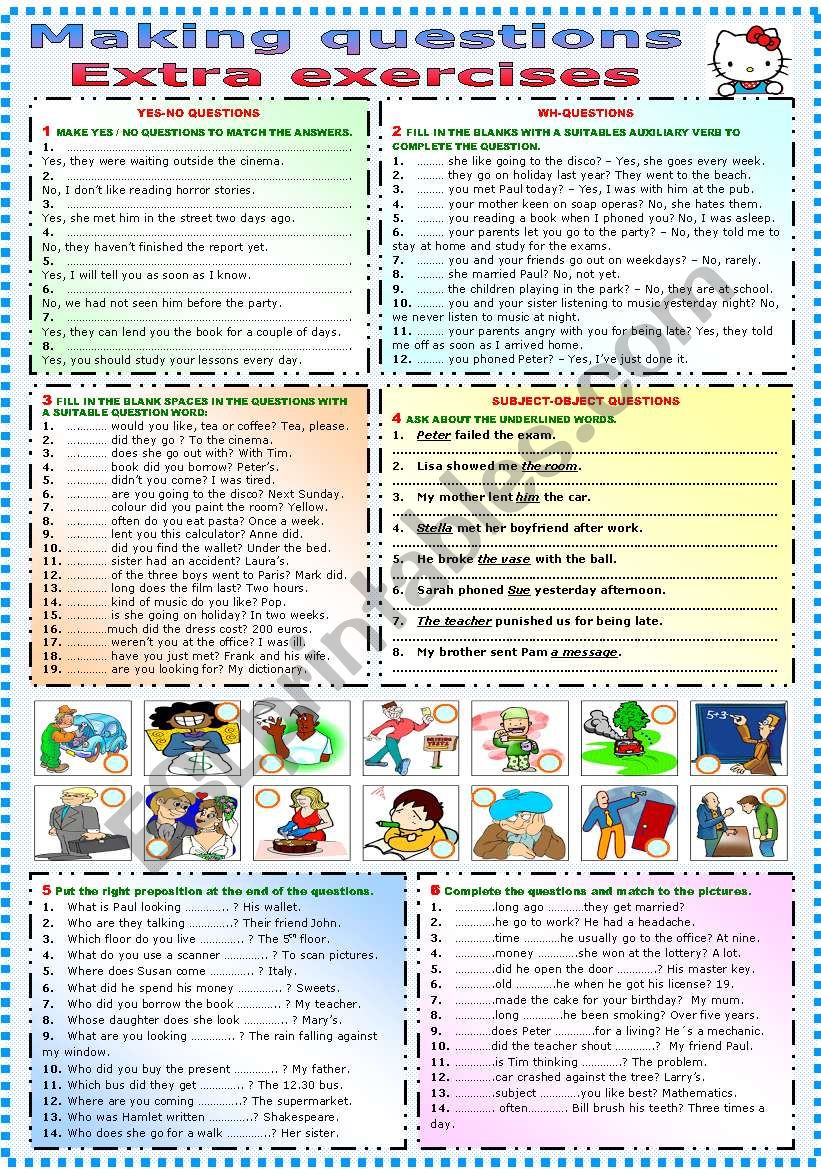 MAKING QUESTIONS - EXTRA EXERCISES (B&W VERSION INCLUDED)