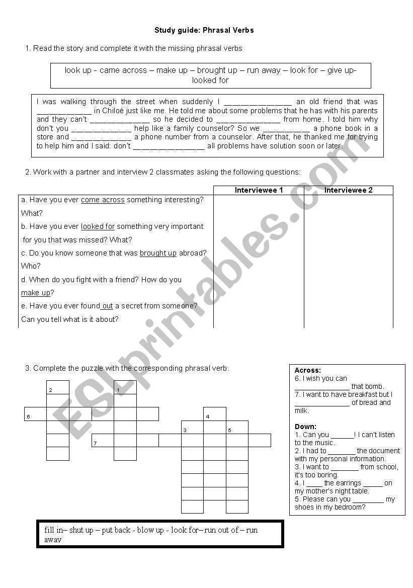Phrasal Verbs worksheet