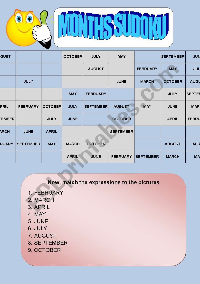 Months Sudoku worksheet