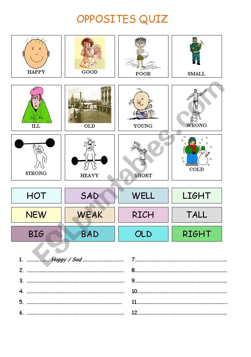 OPPOSITES worksheet