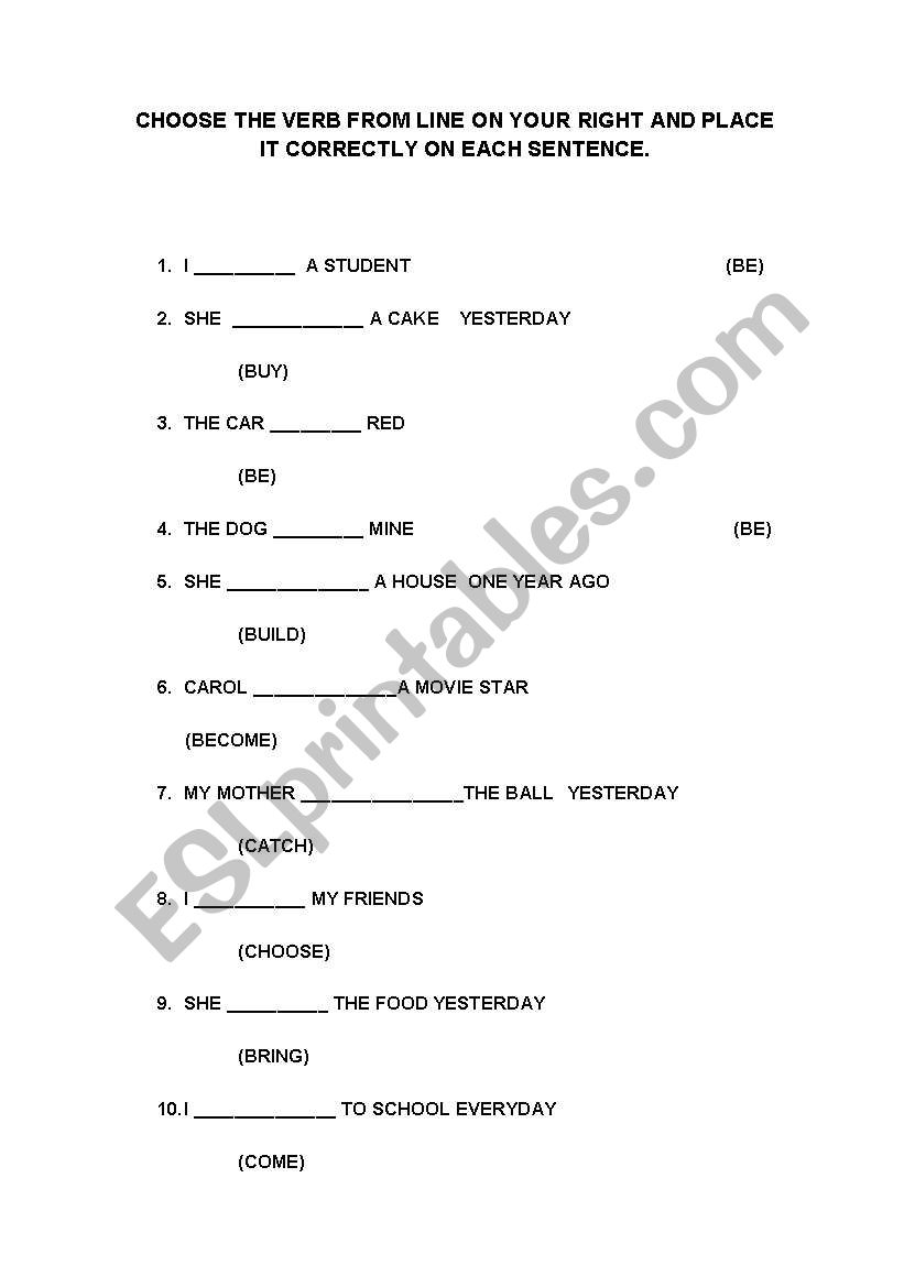 IRREGULAR VERBS EXCERCISE  worksheet
