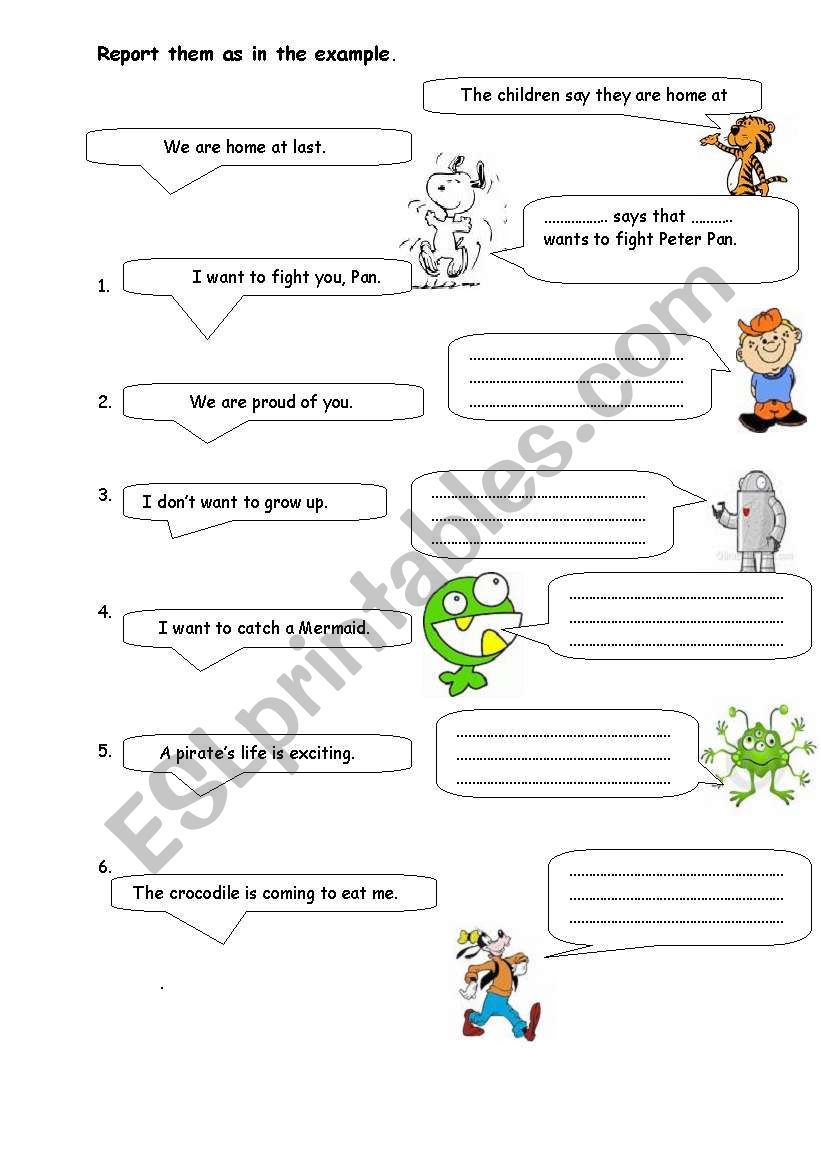 reported speech question worksheet