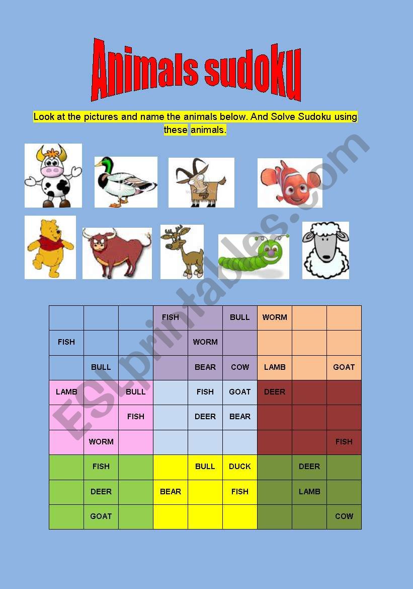 Animals Sudoku worksheet