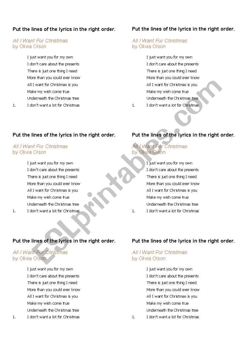 All I want for Christmas worksheet