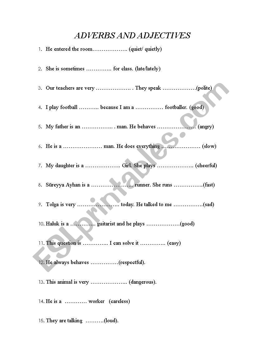 adverbs and adjectives worksheet