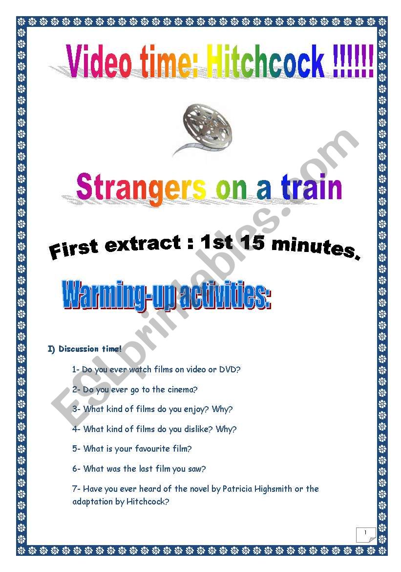 Video time _ STRANGERS ON A TRAIN by Alfred HITCHCOCK _ Extract #1 (33 tasks, 12 pages, KEY included)