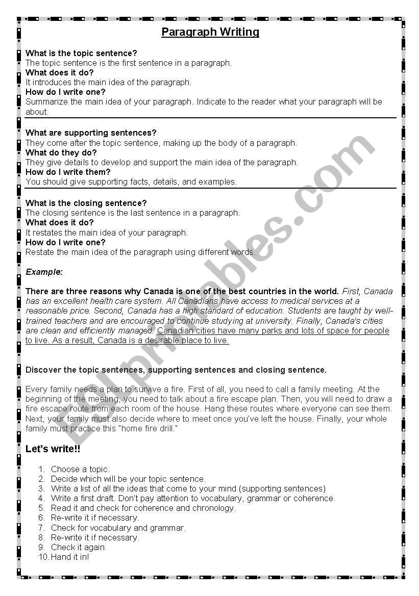 Paragraph writing worksheet