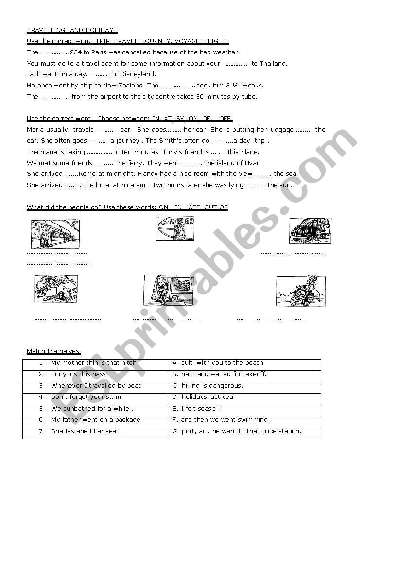 TRAVELLING AND HOLIDAYS worksheet