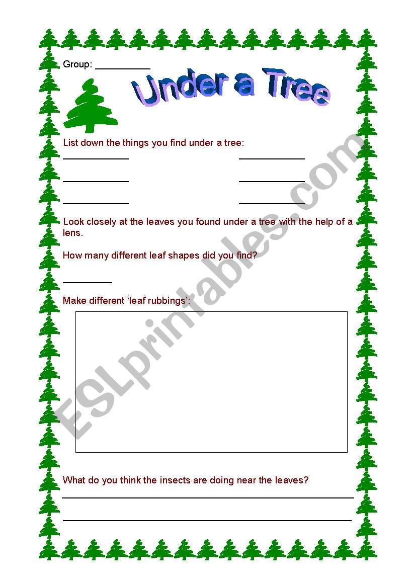 Under a tree worksheet